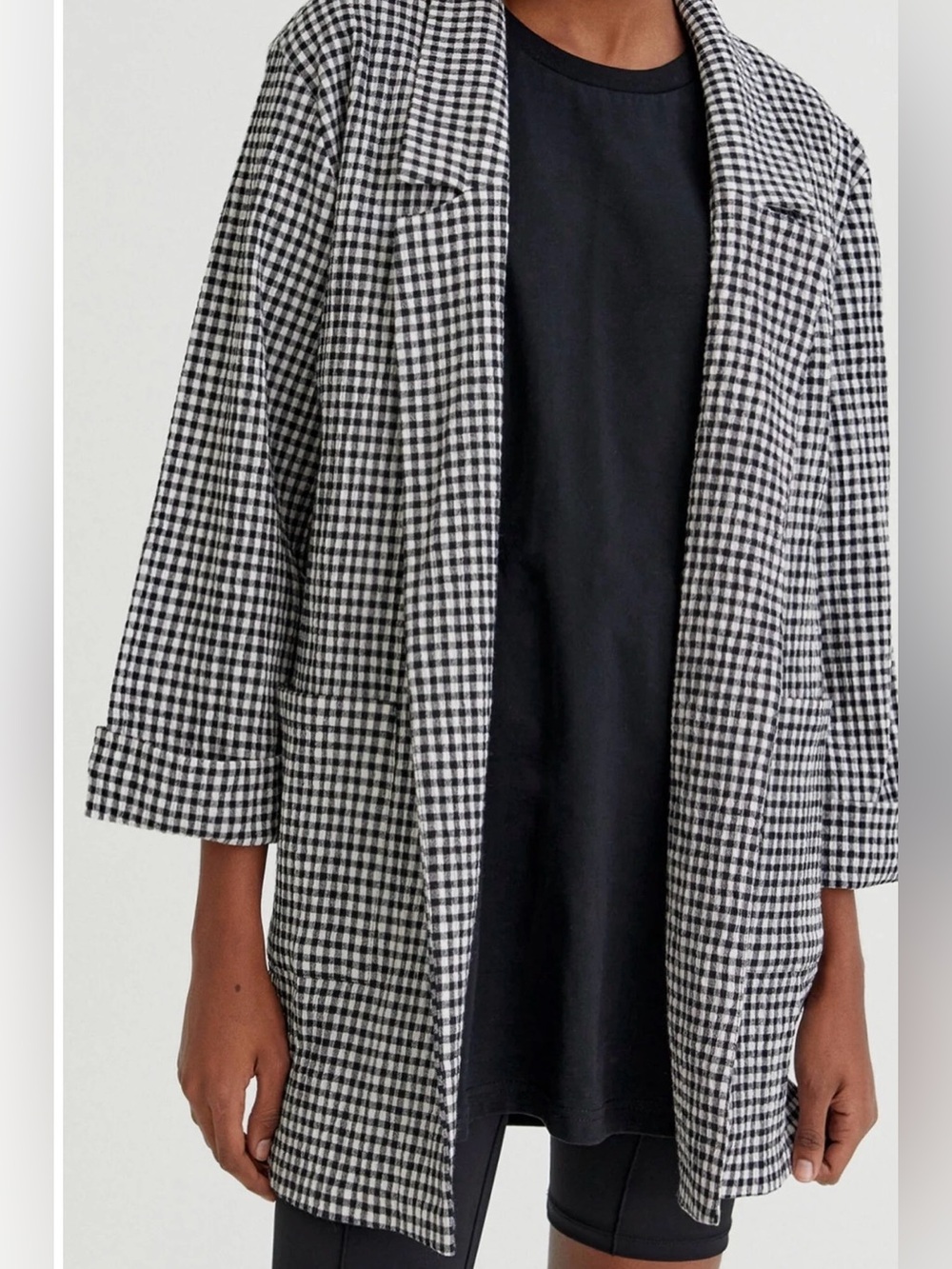 Pull&Bear Black and White Gingham Blazer Jacket